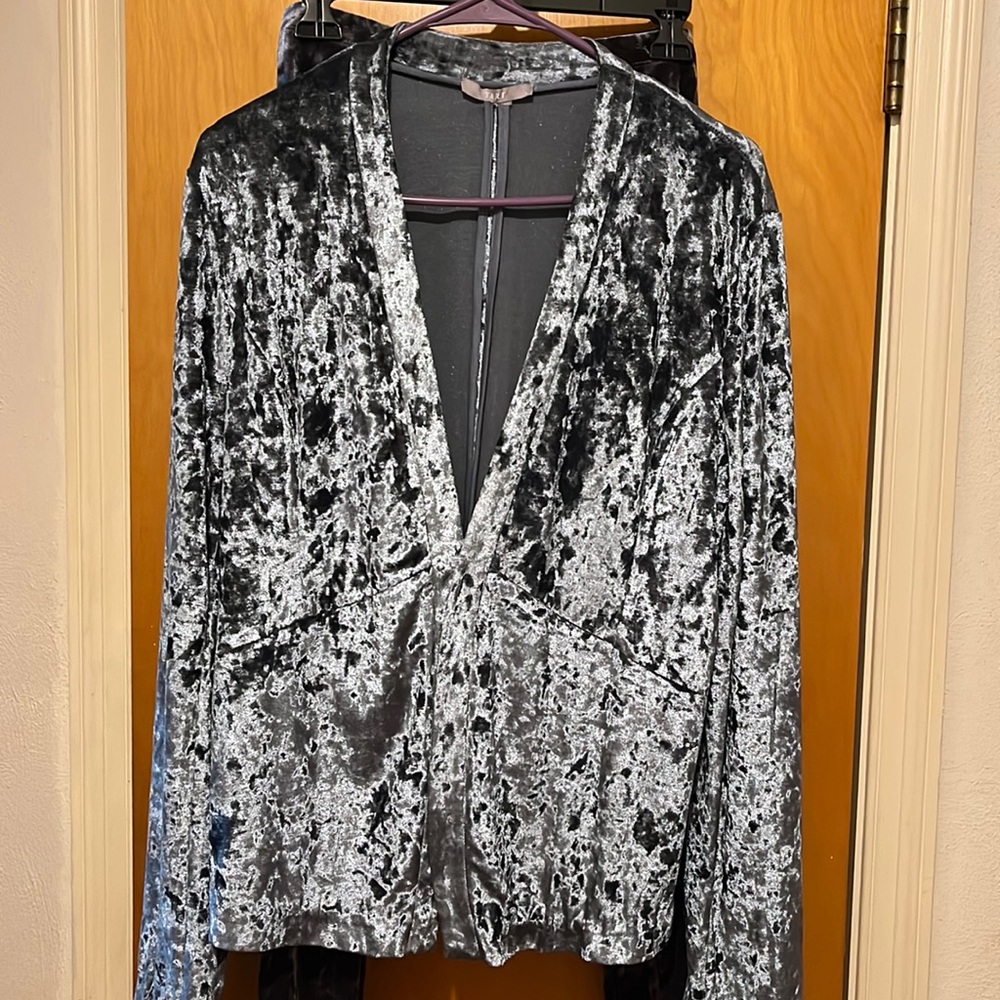 2pc Sexy Set Beautiful Blue Crushed Velvet Short Jacket Blue Pants